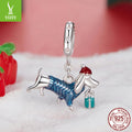 Sterling Silver Dachshund Charm - Festive Christmas Pendant with Colorful  Accents